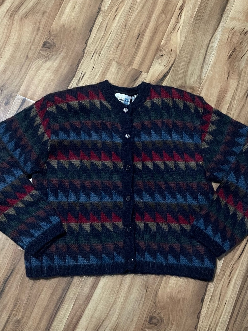 Vintage Paul Harris Design Fuzzy Mohair Geometric Cardigan Small Cottagecore